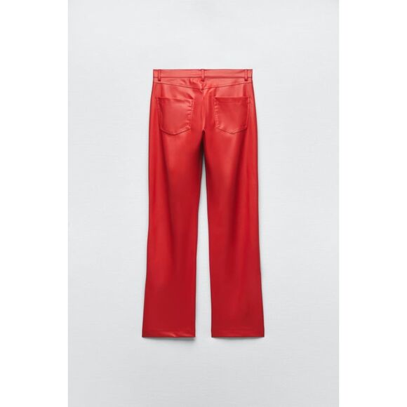 Red Zara Faux Leather High-Waisted Straight Leg Pants (NWT) - Picture 6 of 7
